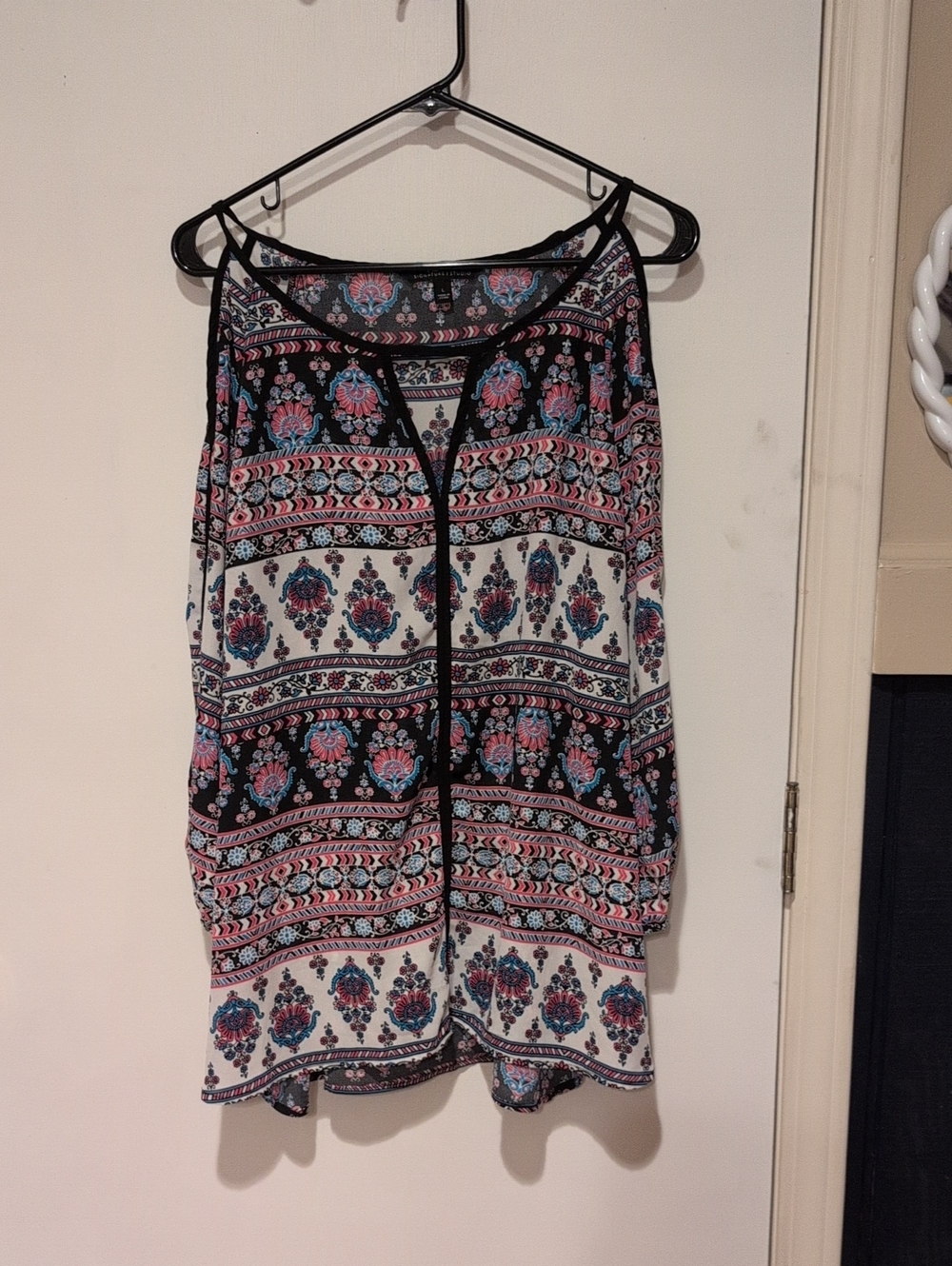Signature Studio Black, White, Pink & Blue Boho Print Shirt